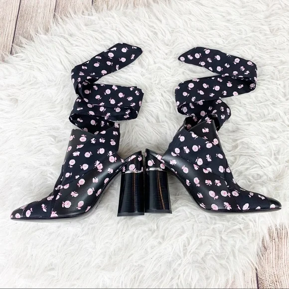 3.1 Phillip Lim Black and Pink Floral Heels - Picture 4 of 12